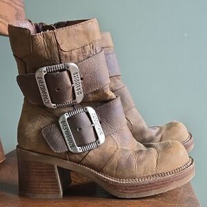 Harley Davidson Brown Leather Ankle Boots Size 7